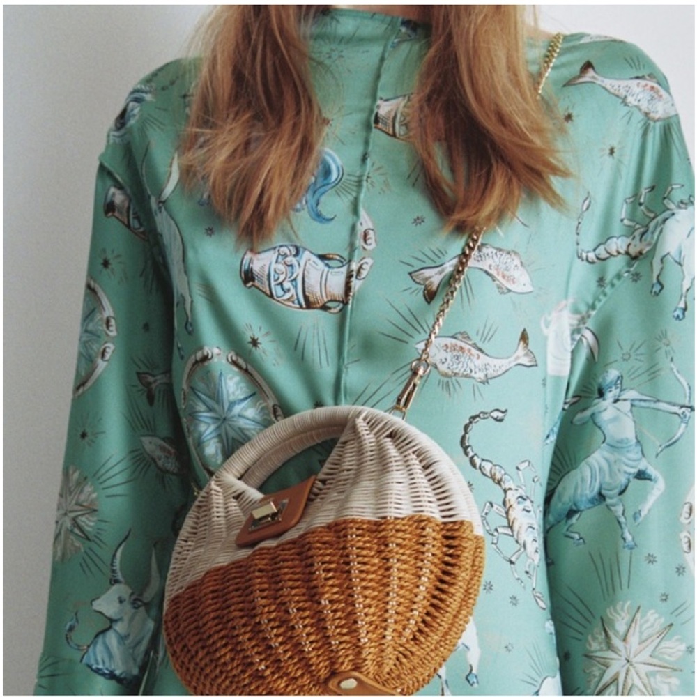 Zara Limited Edition Satin Mint Green Zodiac Print Midi Dress Size XS - Picture 3 of 9